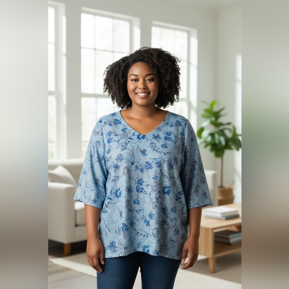 Fashion Bug Tops - FASHION BUG Blue Sequin Women's Top SIZE 2XL